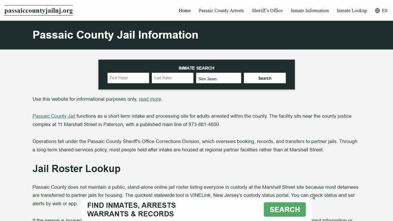 Passaic County, NJ Jail Roster, Inmate Info